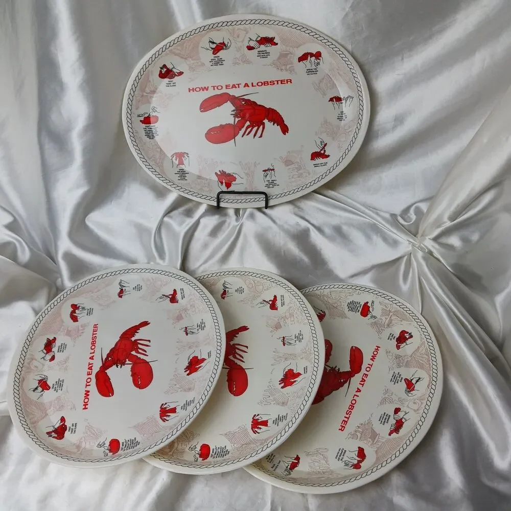 How To Eat A Lobster 13'' Plastic Oval Seafood Platter-lot of 4